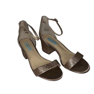 Betsey Johnson Miri Evening Sandals Block Heel Gold Glitter Wedding Event sz 10